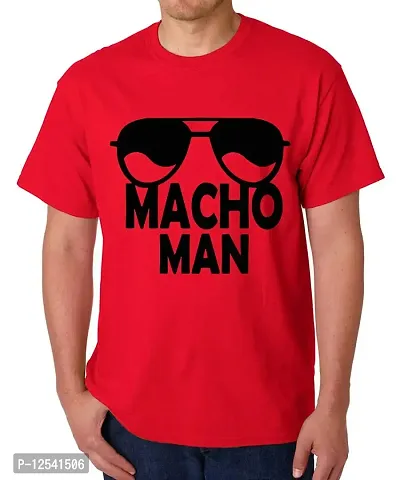 Caseria Men's Round Neck Cotton Half Sleeved T-Shirt with Printed Graphics - Macho Man (Red, XL)-thumb0