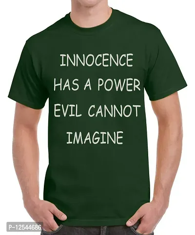 Caseria Men's Round Neck Cotton Half Sleeved T-Shirt with Printed Graphics - Innocence HAS A Power (Bottel Green, XL)