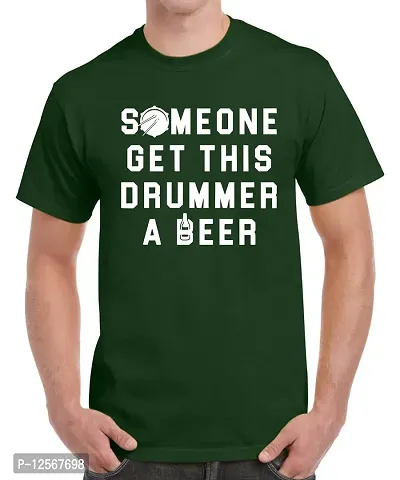 Caseria Men's Round Neck Cotton Half Sleeved T-Shirt with Printed Graphics - Someone Get This Drummer (Bottel Green, L)