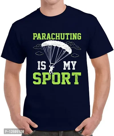 Caseria Men's Round Neck Cotton Half Sleeved T-Shirt with Printed Graphics - Sport Parachuting (Navy Blue, XL)