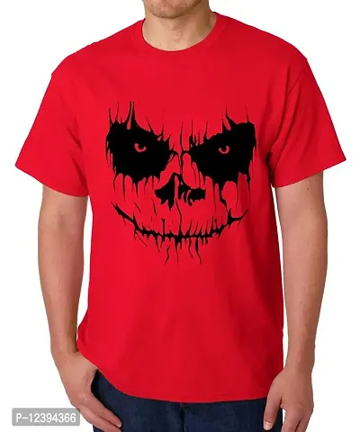 Caseria Men's Round Neck Cotton Half Sleeved T-Shirt with Printed Graphics - Halloween Emoji (Red, XXL)-thumb0