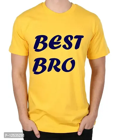 Caseria Men's Round Neck Cotton Half Sleeved T-Shirt with Printed Graphics - Best Bro (Yellow, L)