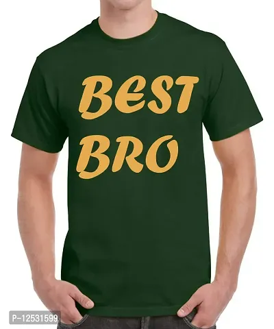 Caseria Men's Round Neck Cotton Half Sleeved T-Shirt with Printed Graphics - Best Bro (Bottel Green, XXL)-thumb0