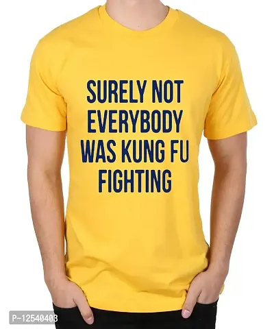 Caseria Men's Round Neck Cotton Half Sleeved T-Shirt with Printed Graphics - Surely Not Everybody (Yellow, L)