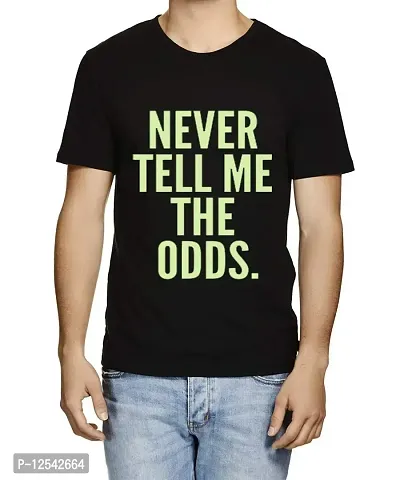 Caseria Men's Round Neck Cotton Half Sleeved T-Shirt with Printed Graphics - Never Tell ME ODDS (Black, MD)-thumb0