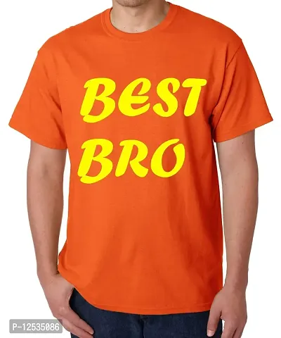 Caseria Men's Round Neck Cotton Half Sleeved T-Shirt with Printed Graphics - Best Bro (Orange, L)-thumb0