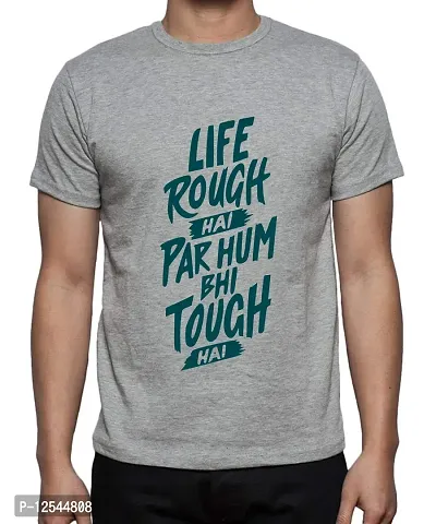 Caseria Men's Round Neck Cotton Half Sleeved T-Shirt with Printed Graphics - Hum Bhi Tough (Grey, MD)