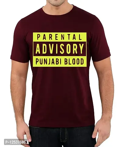 Caseria Men's Round Neck Cotton Half Sleeved T-Shirt with Printed Graphics - Advisory Punjabi Blood (Maroon, XXL)