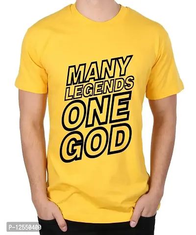 Caseria Men's Round Neck Cotton Half Sleeved T-Shirt with Printed Graphics - One God (Yellow, SM)