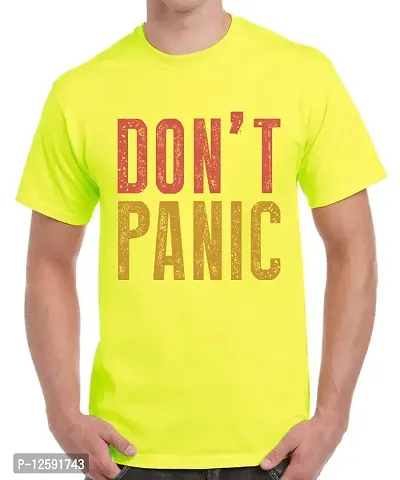 Caseria Men's Cotton Graphic Printed Half Sleeve T-Shirt - Don?t Panic (Lemon Yellow, XXL)