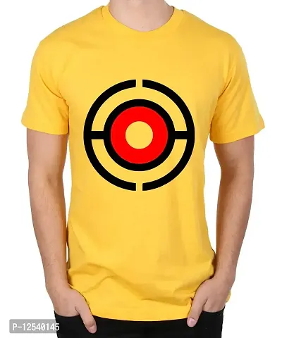 Caseria Men's Round Neck Cotton Half Sleeved T-Shirt with Printed Graphics - Ball Which Catch You (Yellow, XL)-thumb0