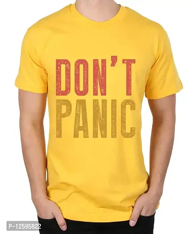 Caseria Men's Cotton Graphic Printed Half Sleeve T-Shirt - Don?t Panic (Yellow, XXL)