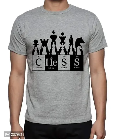 Caseria Men's Round Neck Cotton Half Sleeved T-Shirt with Printed Graphics - Chess Formula (Grey, MD)-thumb0