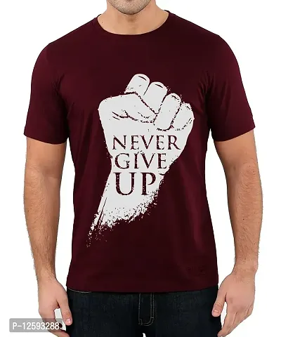 Caseria Men's Round Neck Cotton Half Sleeved T-Shirt with Printed Graphics - Never Give Up (Maroon, L)-thumb0