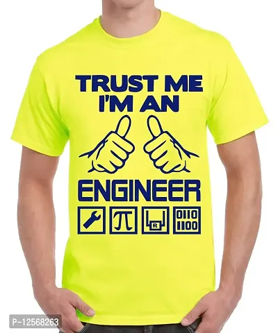 Caseria Men's Round Neck Cotton Half Sleeved T-Shirt with Printed Graphics - Trust Me I Am Engineer (Lemon Yellow, L)