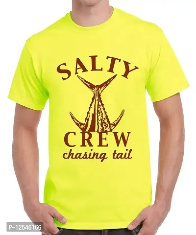 Caseria Men's Round Neck Cotton Half Sleeved T-Shirt with Printed Graphics - Salty Crew (Yellow, XL)-thumb0