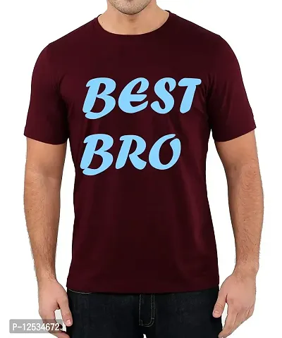 Caseria Men's Round Neck Cotton Half Sleeved T-Shirt with Printed Graphics - Best Bro (Maroon, SM)-thumb0