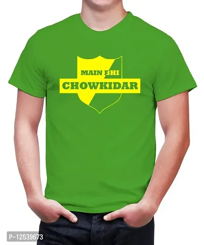 Caseria Men's Round Neck Cotton Half Sleeved T-Shirt with Printed Graphics - Sheild Mein Bhi Chokidar (Parrot Green, MD)-thumb0