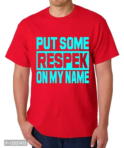 Caseria Men's Round Neck Cotton Half Sleeved T-Shirt with Printed Graphics - Put Some Respek (Red, XL)-thumb0