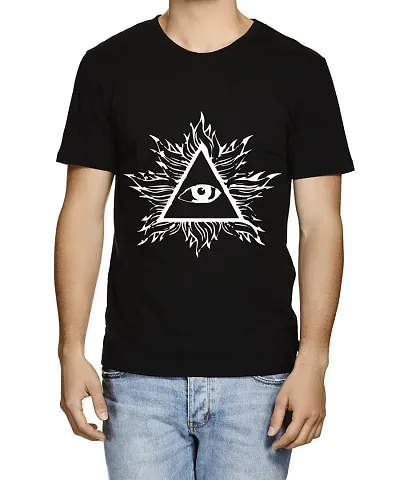 Caseria Men's Round Neck Half Sleeved T-Shirt with Graphics - Eye Pyramid (Black, XL)