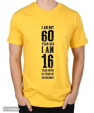 Caseria Men's Round Neck Cotton Half Sleeved T-Shirt with Printed Graphics - I Am Not 60 (Yellow, L)