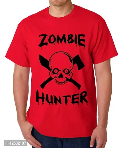 Caseria Men's Round Neck Cotton Half Sleeved T-Shirt with Printed Graphics - Zomble Hunter-thumb0