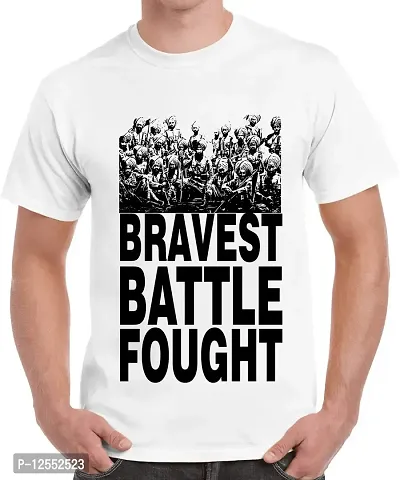 Caseria Men's Round Neck Cotton Half Sleeved T-Shirt with Printed Graphics - Bravest Battle Fought (White, XXL)