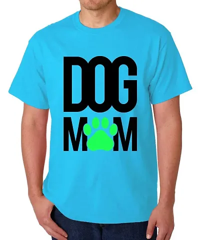 Caseria Men's Round Neck Half Sleeved T-Shirt with Graphics - Dog Mom Feet (Sky Blue, SM)