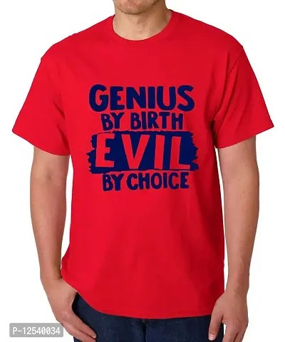 Caseria Men's Round Neck Cotton Half Sleeved T-Shirt with Printed Graphics - Genius by Birth (Red, L)-thumb0