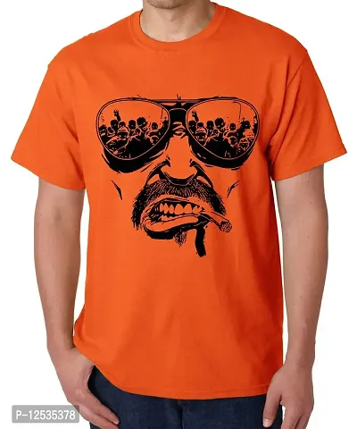 Caseria Men's Round Neck Cotton Half Sleeved T-Shirt with Printed Graphics - Angry Man Face (Orange, MD)