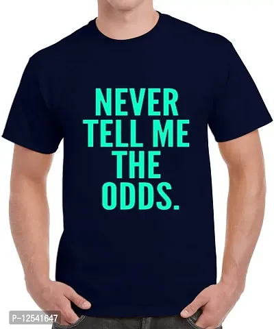 Caseria Men's Round Neck Cotton Half Sleeved T-Shirt with Printed Graphics - Never Tell ME ODDS (Navy Blue, MD)