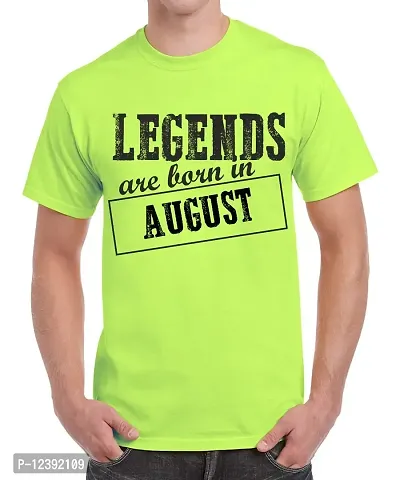 Caseria Men's Round Neck Cotton Half Sleeved T-Shirt with Printed Graphics - Legends are Born in August Pattern (Liril Green, L)