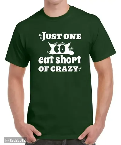 Caseria Men's Round Neck Cotton Half Sleeved T-Shirt with Printed Graphics - Just One Cat Short (Bottel Green, L)