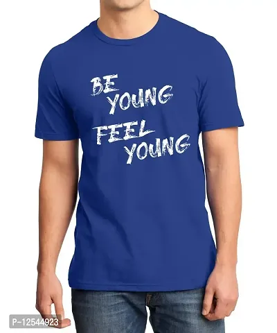 Caseria Men's Round Neck Cotton Half Sleeved T-Shirt with Printed Graphics - Be Young Feel Young (Royal Blue, XL)