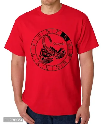 Caseria Men's Round Neck Cotton Half Sleeved T-Shirt with Printed Graphics - Scorpio (Red, XL)