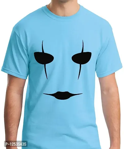 Caseria Men's Round Neck Cotton Half Sleeved T-Shirt with Printed Graphics - Devil Face (Sky Blue, MD)