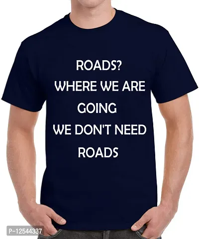 Caseria Men's Round Neck Cotton Half Sleeved T-Shirt with Printed Graphics - Roads Where WE are (Navy Blue, MD)