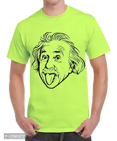 Caseria Men's Round Neck Cotton Half Sleeved T-Shirt with Printed Graphics - LOL Einstein (Liril Green, XXL)