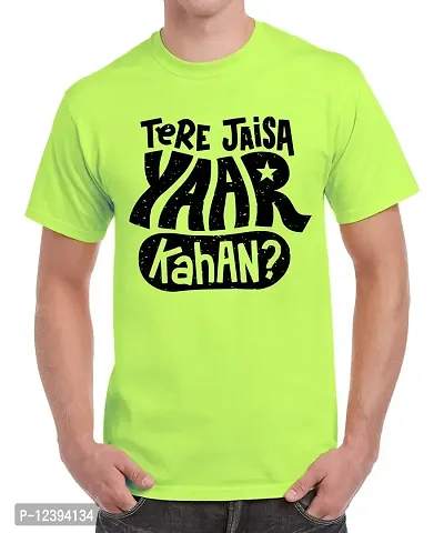 Caseria Men's Round Neck Cotton Half Sleeved T-Shirt with Printed Graphics - Tere Jaisa Yaar Kahan (Liril Green, XL)-thumb0