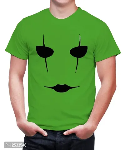 Caseria Men's Round Neck Cotton Half Sleeved T-Shirt with Printed Graphics - Devil Face (Parrot Green, XXL)