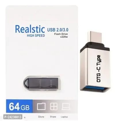 Realstic Cruzer Blade USB Flash Drive 2.0 With Type C OTG Pen Drive 64 GB 64 GB Pen Drive (Silver)-thumb0