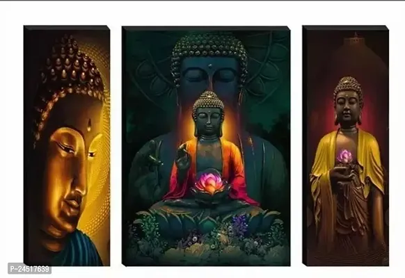 Aarav Associates Set Of 3 Buddha UVU Coated Self Adhesive Painting 12 Inch X 18 Inch-thumb0