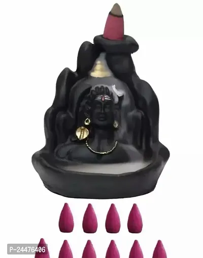 Aarav Associates Adiyogi Shiv Ji Smoke Fountain Waterfall Backflow Statue Meditating Shiv Mahadev Smoke Fountain Murti Idol With Free 10 Insence Cones-thumb0