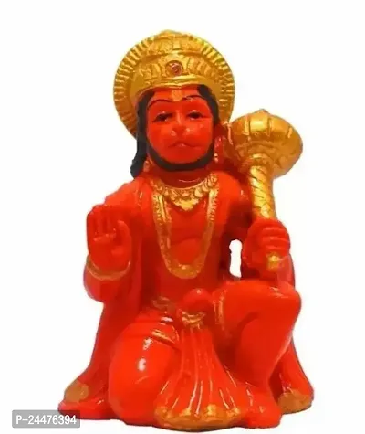 Aarav Associates Lord Hanuman Multicolour God Bajrangbali Orange Marble Dust Idol Statue Balaji 3 50 Inch-thumb0