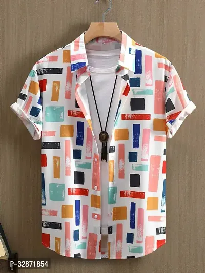 Stylish Multicoloured Lycra Printed Short Sleeves Shirt For Men