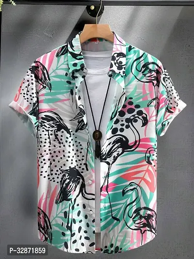 Stylish Multicoloured Lycra Printed Short Sleeves Shirt For Men