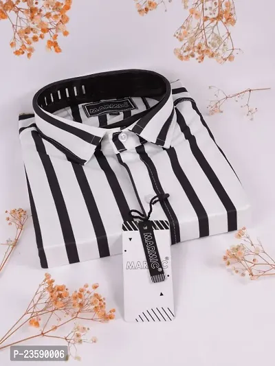 Stylish Striped Cotton Spandex Half Sleeve Casual Shirt for Men-thumb0