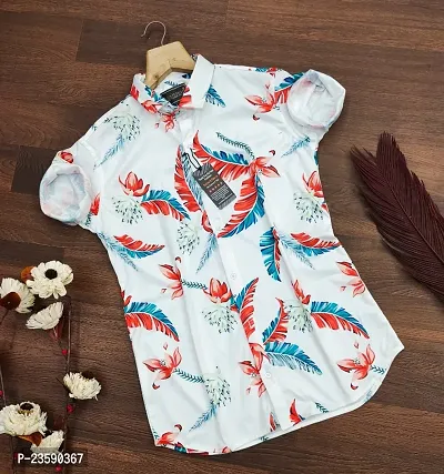 Stylish Printed Cotton Spandex Short Sleeve Casual Shirt for Men-thumb0