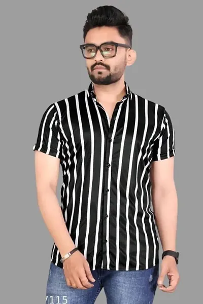 Striped Cotton Short Sleeve Casual Shirt