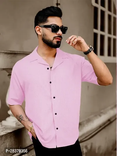 Men Slim Fit Solid Cut Away Collar Casual Shirt